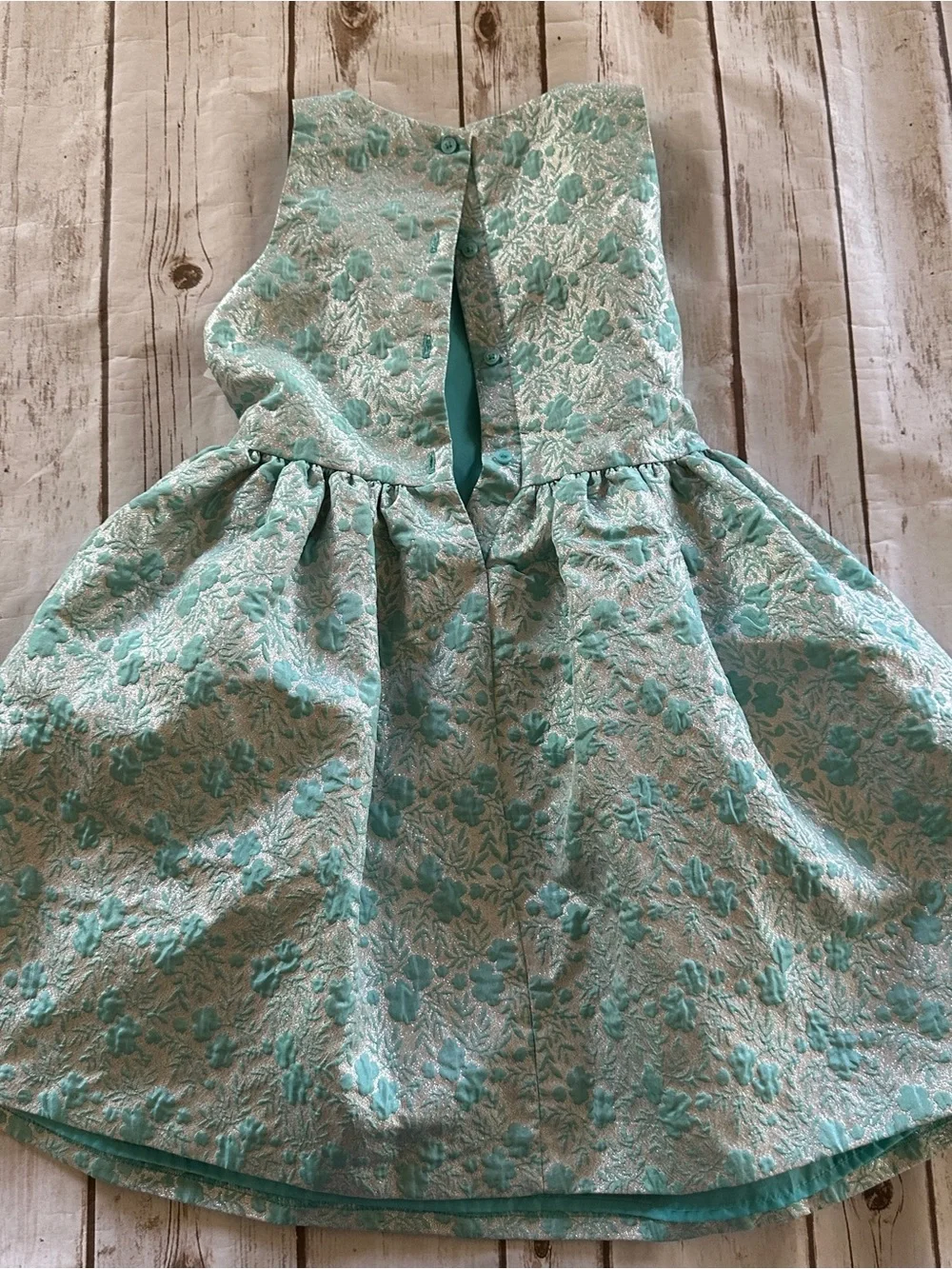 Gymboree teal and silver floral print dress with bow detail, vguc size 6